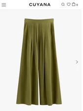 Cuyana Silk Charmeuse Wide Leg Pants Moss Green Trouser Large