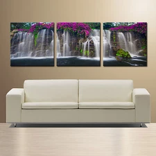 Waterfalls ready to hang triptych picture mounted on MDF/Improved canvas print