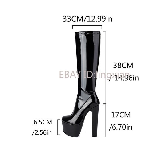 Womens PU Leather Pointed Toe High Heels High Platform Zip Knee High Sexy Boots - Picture 24 of 27