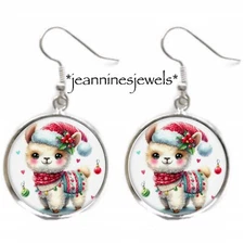 Llama EARRINGS Merry Christmas Holiday Gift Silver Charm Dangle Earrings