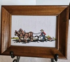 Vintage Farmer & Plow Cross Stitch Finished Framed Cottage Country Core