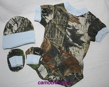 Mossy Oak Camo Camouflage Blue 3 Pc Baby Infant Snap Diaper Shirt Gift Set