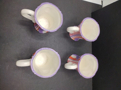BELLA CASA BY GANZ 4 CERAMIC Plates and 4 COFFEE CUP, pastel multi colored. - Picture 7 of 15