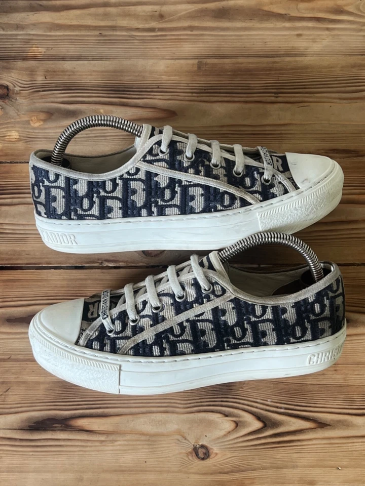 Deep Blue Oblique Embroidered Walk ‘N’ Dior Sneakers In Size 38.5 EU|8 US|6 US - Image 4 of 4