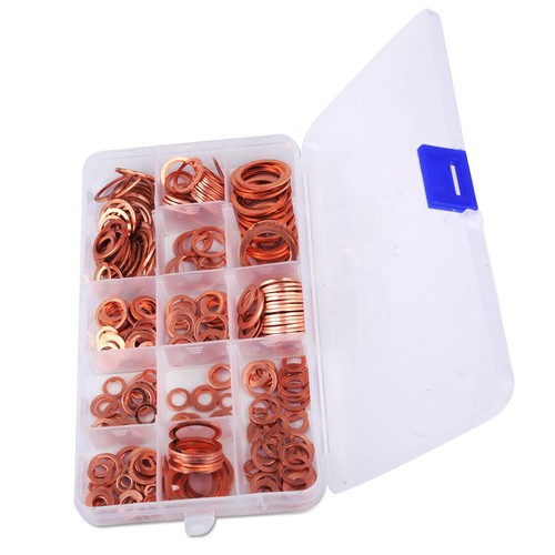 280pc Assorted Engine Box Solid Red Copper Sump Plug Washer Seal Ring Set kit ut