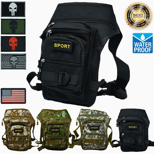 Waist Belt Fanny Pack Drop Leg Thigh Bag Sports Camo Pouch Bags W/Morale Patches - Picture 1 of 14