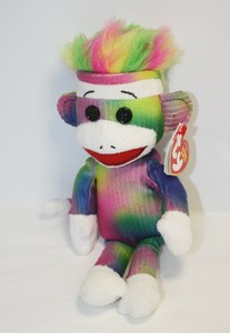 rainbow sock monkey beanie baby