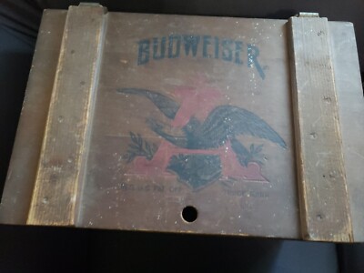 ★Budweiser ヴィンテージ木箱 Anheuser-Busch★ Budweiser Wood Beer Wooden Crate Box Hinged Lid Anheuser