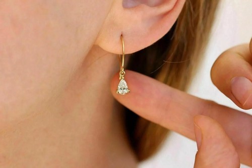 1Ct Pear Cut Moissanite Hook Dangle Earrings In 14k Yellow Gold Plated - Picture 5 of 5