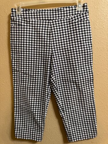TIME AND TRU MILLENNIUM CAPRI PANTS SZ MEDIUM (8-10) BLACK WHITE CHECK PULL ON