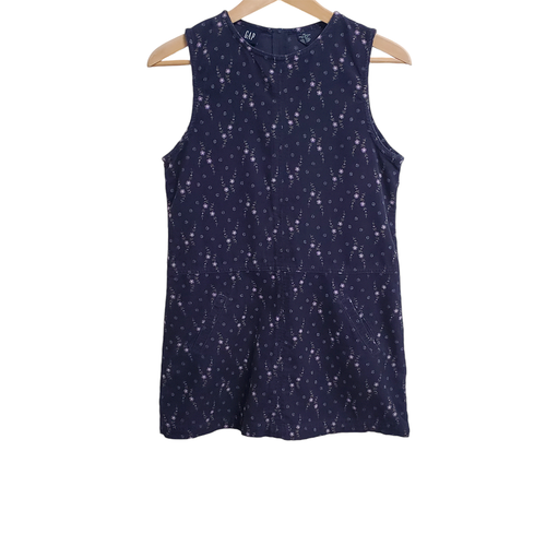GAP Vintage Girls Corduroy Jumper Dress XL Navy Floral Cotton Pockets Sleeveless