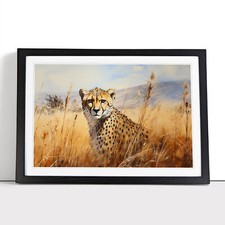 Cheetah Watercolour Framed Canvas Wall Art Print Poster Picture, Home Decor