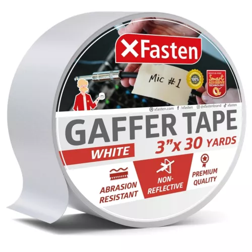 XFasten White Gaffers Tape 3 Inch X 30 Yards, Multipurpose, No Residue Gaffin...