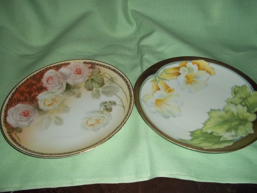 Lot 2 Vtg Germany & Bavaria Hand Painted Plates Differing Scenes and Flowers!