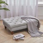 Velvet Buttoned Ottoman Footstool Seat Bench Grey Beige Wood Legs