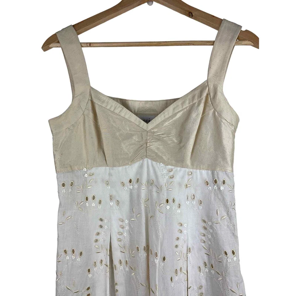 Vestido eci New York Talla 2 Oro Crema Sin Mangas Algodón Seda Ojales Línea A Foto 2 de 4