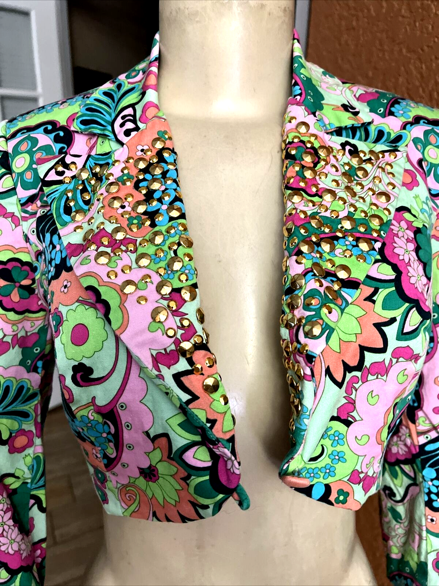 Marciano Sequin Bolero Colorful Floral W/Gold Studs Sz 0 c4