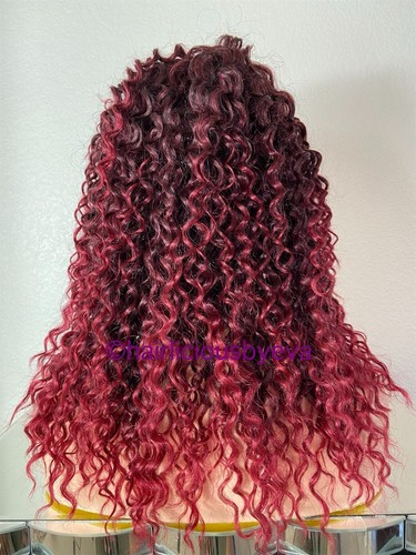 Kinky Curly Afro Wig Red Ombré Side Part 16 Inch Long - Picture 5 of 5