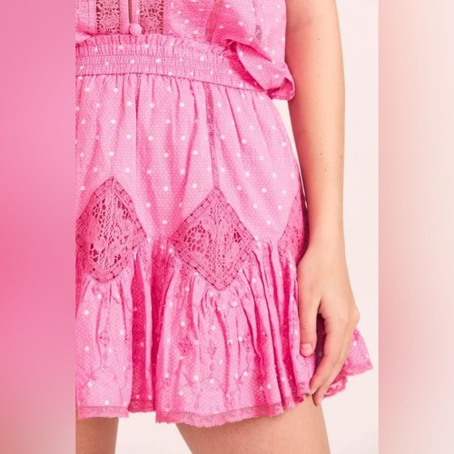 LoveShackFancy Adia Lace Crochet Polka Dot Mini Skirt Hot Pink Cherry XS $285 - Picture 5 of 16