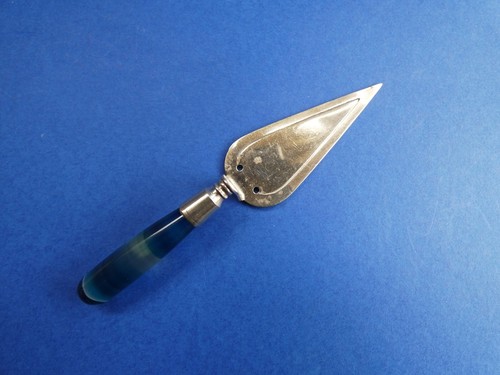 ART DECO CHROME AND BLUE AGATE TROWEL BOOK MARK c1925 - Picture 2 of 3