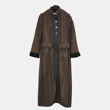 Dkny Womens Coat Brown Medium Cotton Wool Long Mandarin Collar Blanket Lined