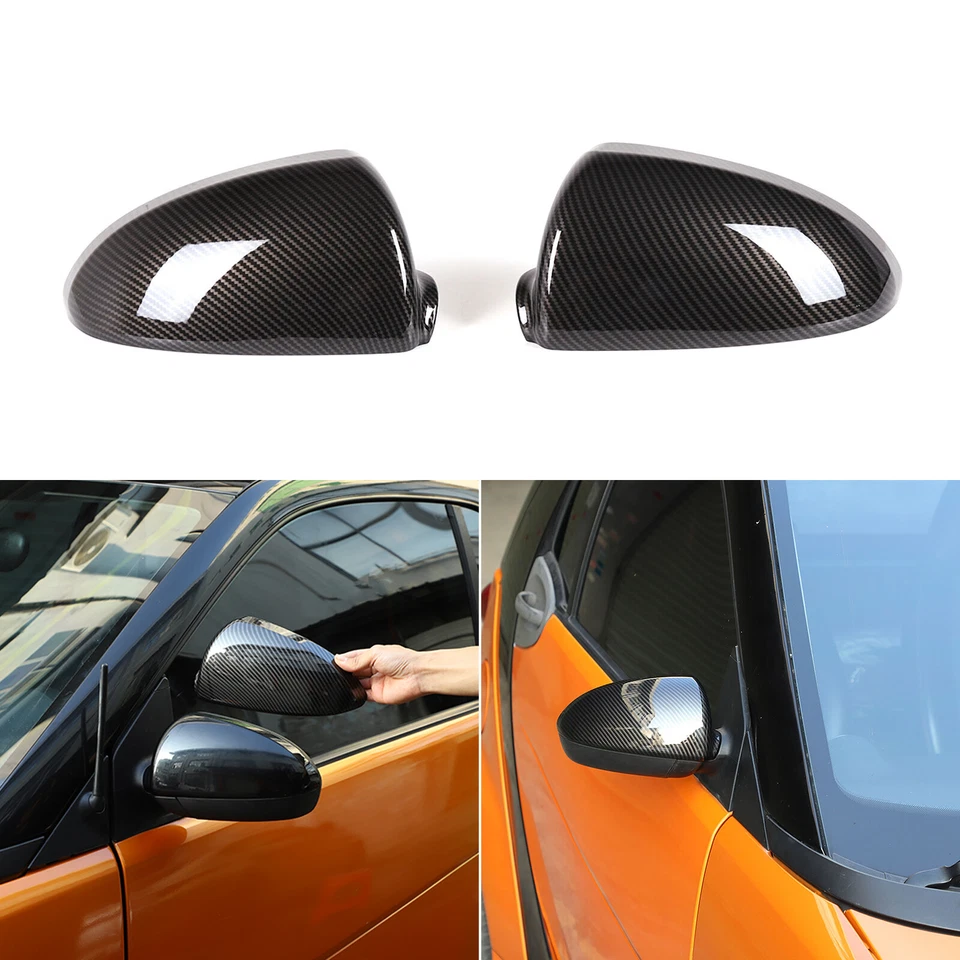 2pcs ABS Carbon Fiber Side view Mirror Trim Cover Fits Smart Fortwo 451 2009-15 - Image 2 of 4