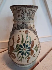 Vintage Mexican Stoneware Pottery Tonala Hand Painted Ceramic 6" Floral Vase
