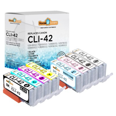 8-Pack Refillable Ink Cartridges For Canon CLI-42 - Fits Pixma Pro-100 Pro100 - With 8 Refill Inks