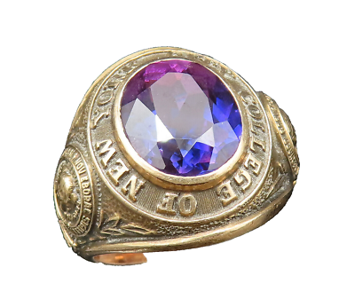 10K GOLD Vintage 1956 College Of NYC Purple Stone Signet Ring Sz 8