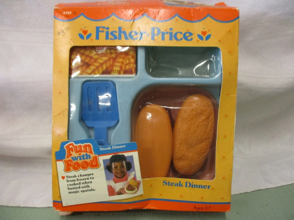VINTAGE 1987 FISHER PRICE FUN W FOOD Steak Dinner with original Box