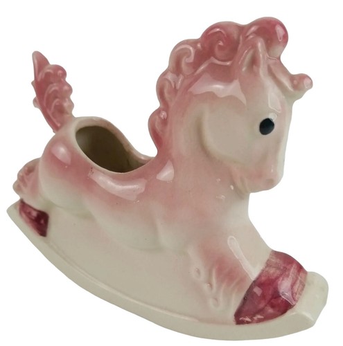 Pink Ceramic Childs Rocking Horse Planter Japan - Picture 2 of 8
