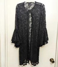 Anna Sui Free People Women's Lace Trim Open Front Coverup Black Size P/S Goth