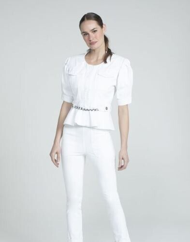 Chaqueta Andrea Bogosian Blanca Samoa Manga Corta Denim $276 Nueva con Etiquetas Para Mujer Talla M - Imagen 2 de 5
