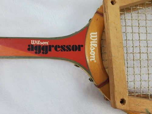 Raqueta Tenis Madera Coleccionable Wilson Aggressor Bélgica Colores Decoración De Colección - Imagen 3 de 5