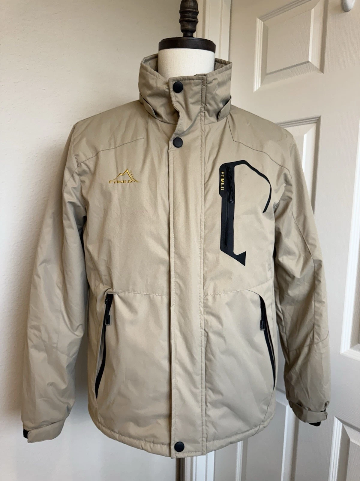 FTIMILD Men’s Waterproof Ski Snows Jacket Coat Winter Windproof Sz S, Kaki