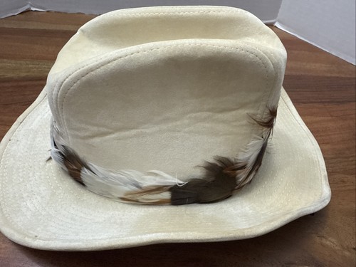 Vintage Khaki Beige YA Cowboy Western Hat Size Medium 6 3/4 - 6 7/8 Feather Band - Picture 14 of 15