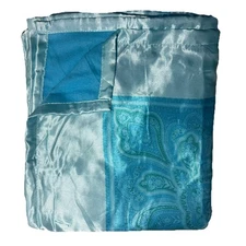 Aqua Blue Paisley Lap Blanket Travel Throw Satin Bound Bijoux Terner