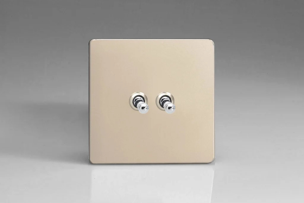 Switch Satin Intermediate & 2-Way Toggle 10A 2-Gang Screwless + Chrome Insert
