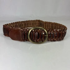 Woven Wide Brown Leather Belt - Women's Size 28