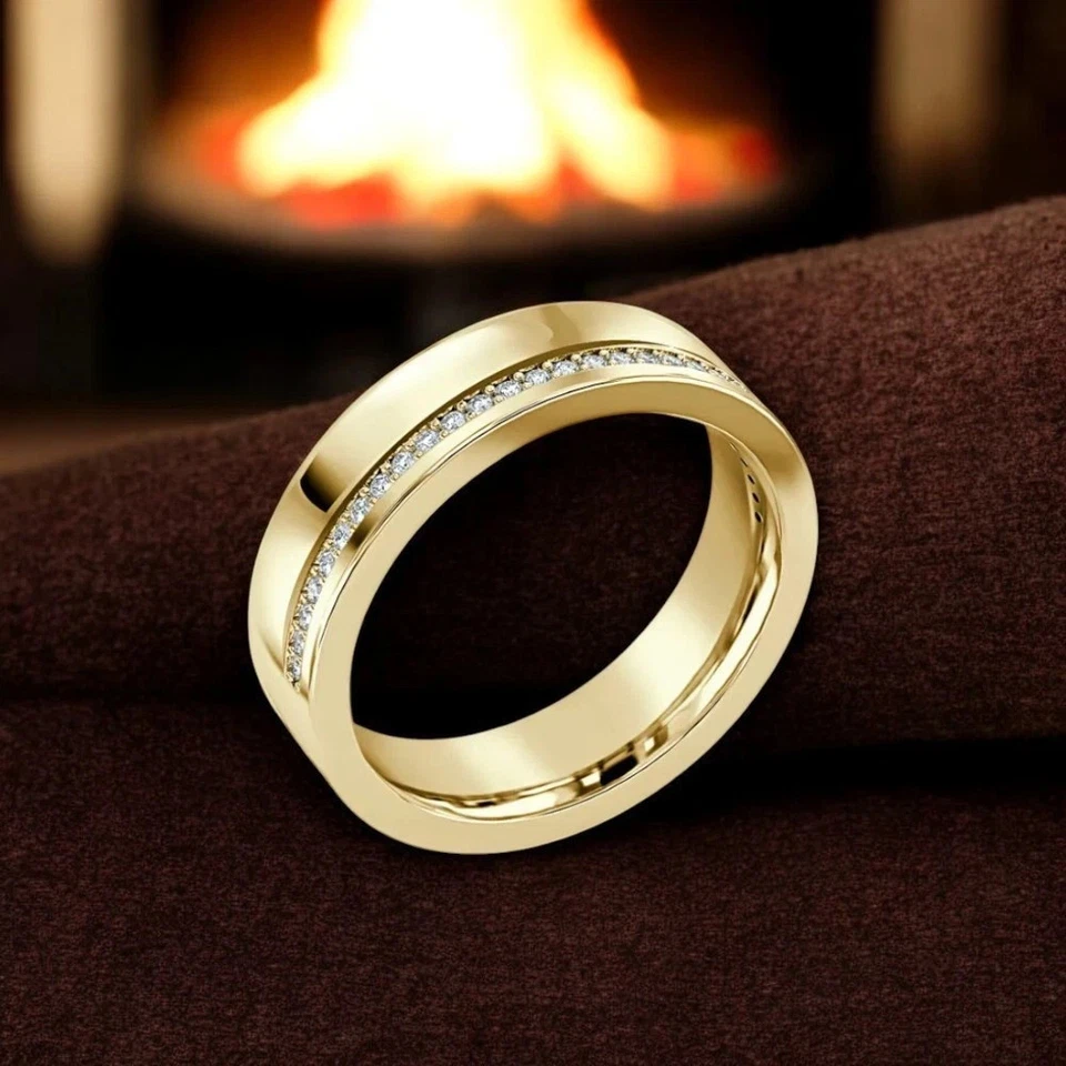 14k Yellow Gold Plated Band For Men's Moissanite Round 0.40 Carat 14k Band - Image 3 of 4