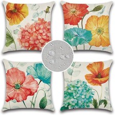 Summer Outdoor Pillow Covers 18x18 Waterproof Set Of 4 Hydrangea And Lotus Flora