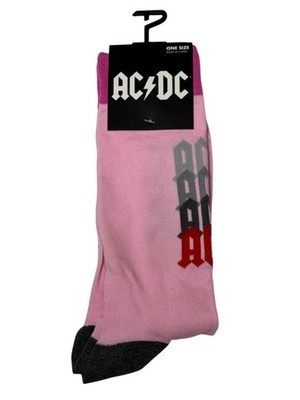 ACDC Rock Band Graphic Crew Socks Pink Gray Unisex 7-12 Novelty Music NWT 