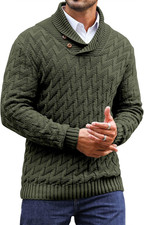 Men'S Dressy Cable-Knit Sweater Buttoned Mock Neck Pullover for Fall  Winter, S