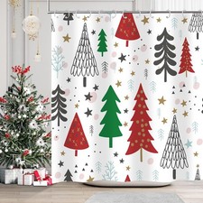 Christmas Shower Curtain, 72x72 Inch, Stars, Christmas Tree, Waterproof, Cute