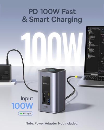 Baseus Docking Station Dual Monitor, Nomos Win Air(12 in 1) Laptop Dock, Grey - 第 6/8 張圖片