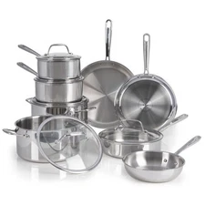 T-fal Pro Tri-Ply Stainless Steel Cookware Set 13 Piece,  500F, Lids 350F,