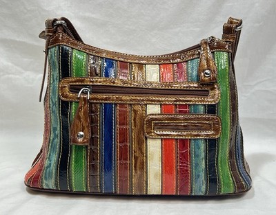 MC Marc Chantal Kirstin embossed multicolored Stripes Shoulder Bag Strap Zipper 