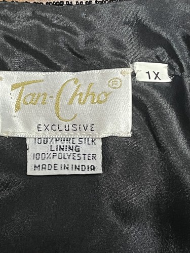 Tan-Chho Jacket Womens 1X Black Pure Silk Beaded Sequin Open Front Evening Top - Picture 6 of 10