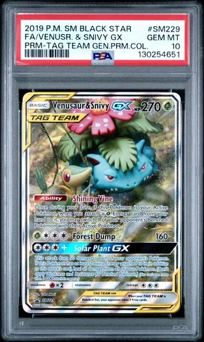 POKEMON SM BLACK STAR PROMO VENUSAUR & SNIVY GX SM229 PSA 10 GEM MINT #130254651