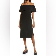 Charles Henry Black Off the Shoulder Popover Midi Dress Size 1X